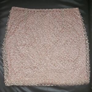 Y2k Handcrafted Pearl Details Stretchy Fabric Stealth Mini Formal Skirt Sz M